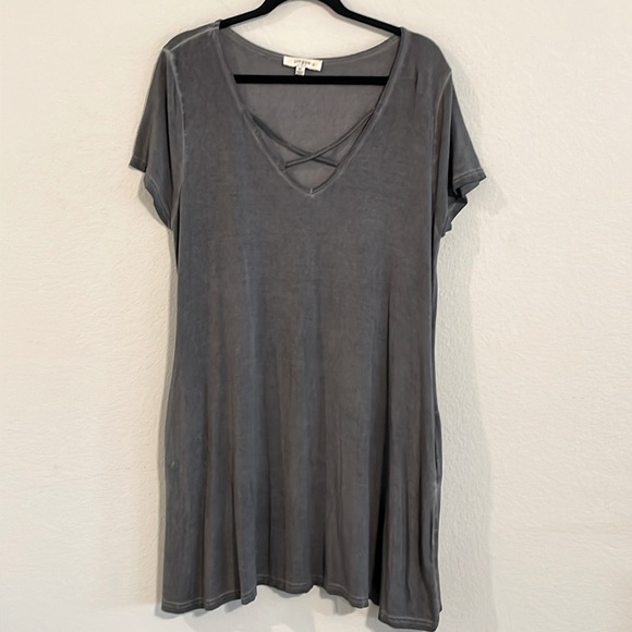 Umgee Women Midi Dress 1XL Grey Distressed Bohemian Contemporary Preppy - Picture 4 of 13